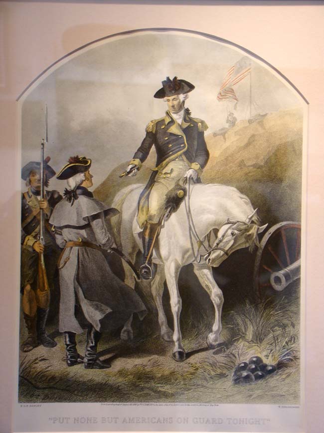 A hand colored engraving of George Washington saying "Put None But Americans on Guard Tonight" by F.Darley and published by An Act of Congress in 1859 — image 2